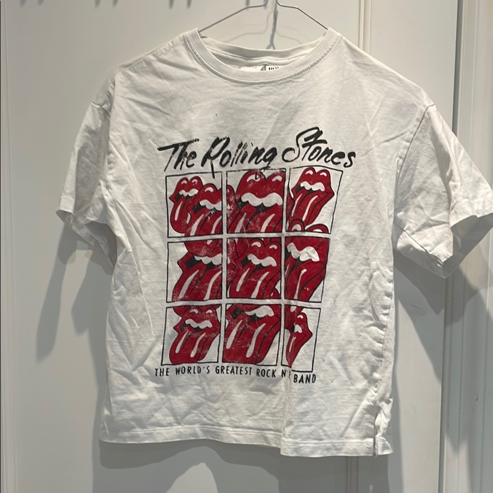 Zara Rolling Stones White Red Graphic Short Sleeve Tee🐑
